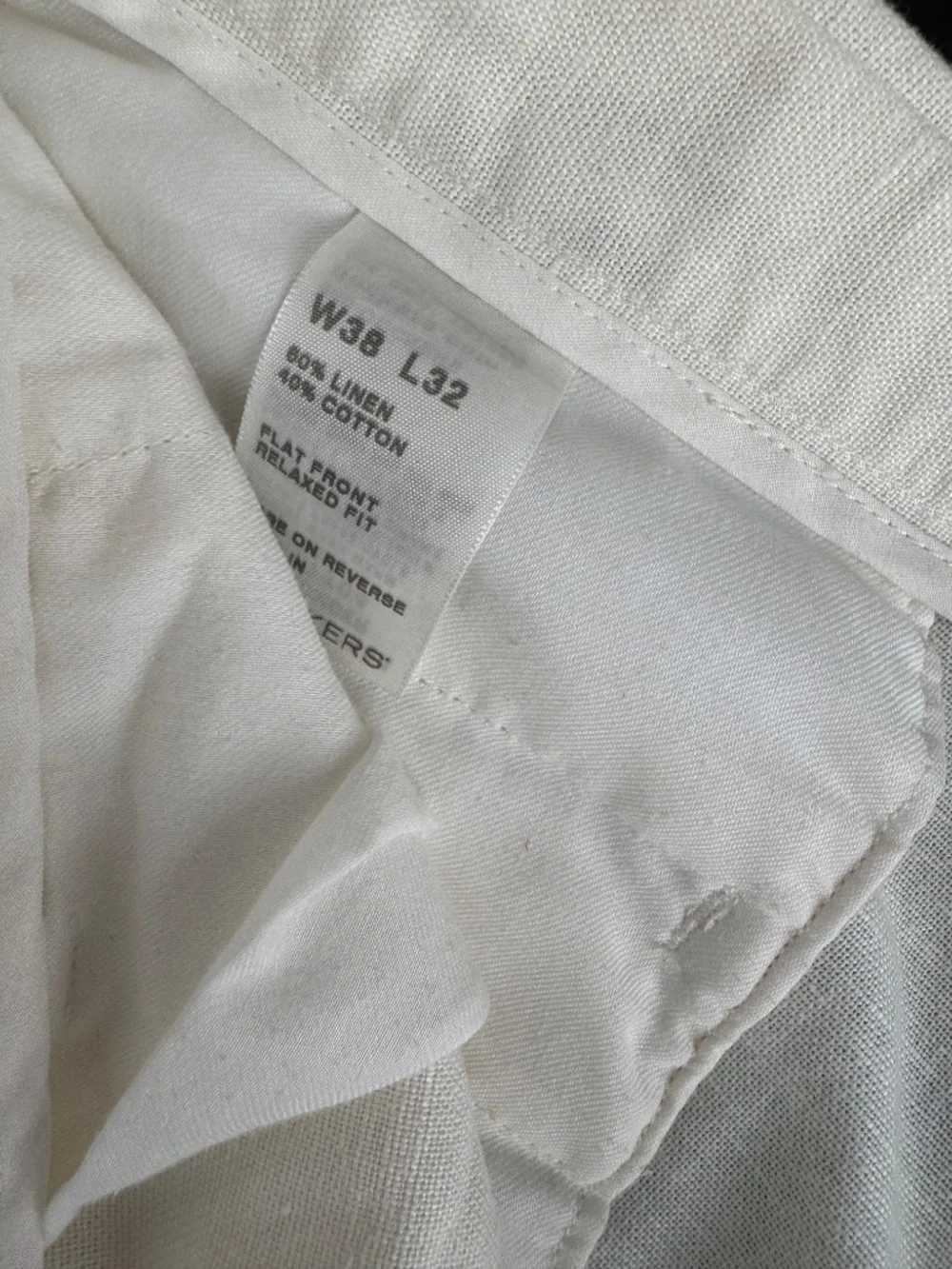 Dockers Premium Men's Off-White Linen Cotton Relaxed Fit Flat Front Pants 38x32